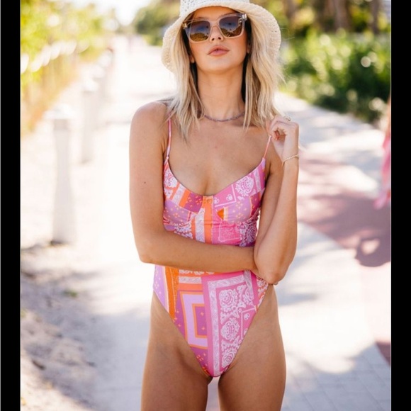 Skatie Other - Skatie Montana pink orange bandana print Rachel corset underwire one piece